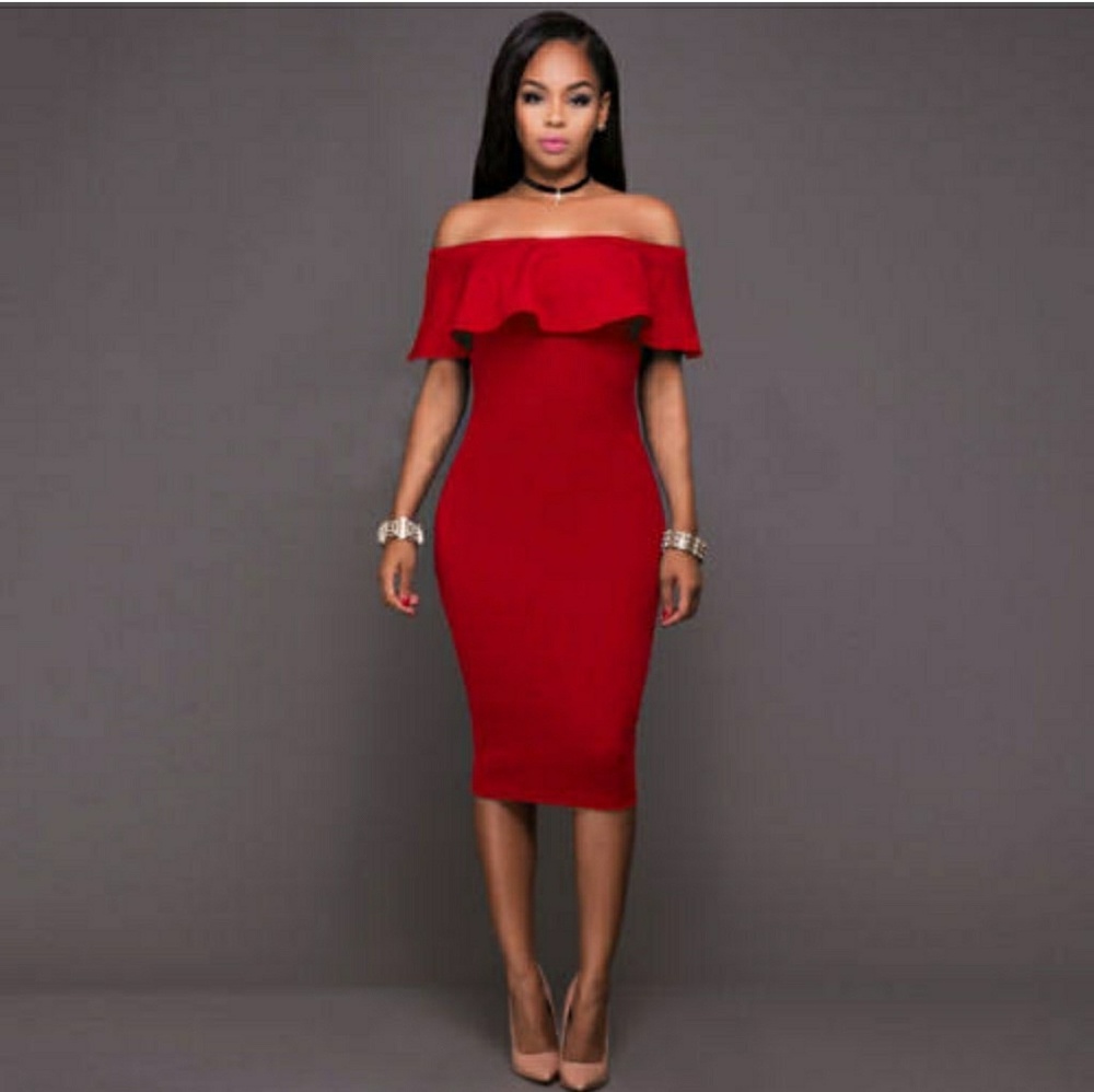 Red Off Shoulder Cocktail Dress